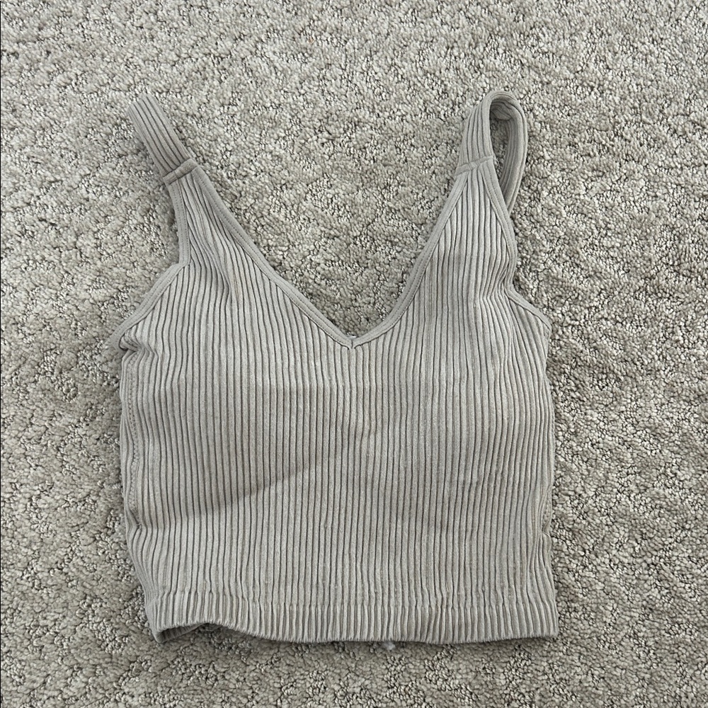 Vestique Ribbed V-Neck Tank Top - Light Gray
